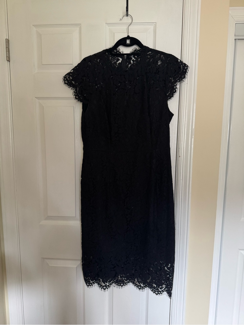 Black Lace Midi Dress with Scalloped Hem